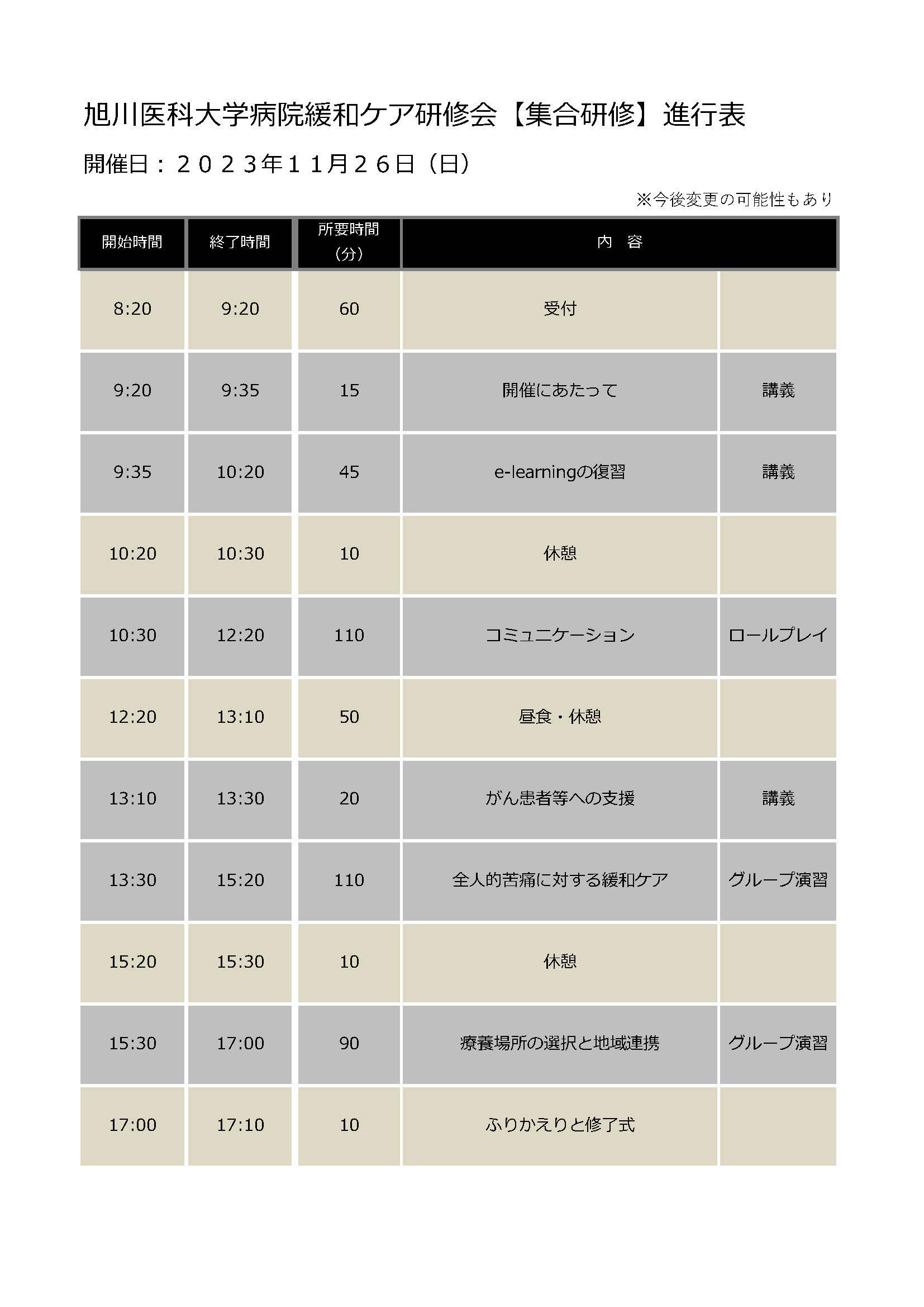 緩和ケア研修会スケジュール